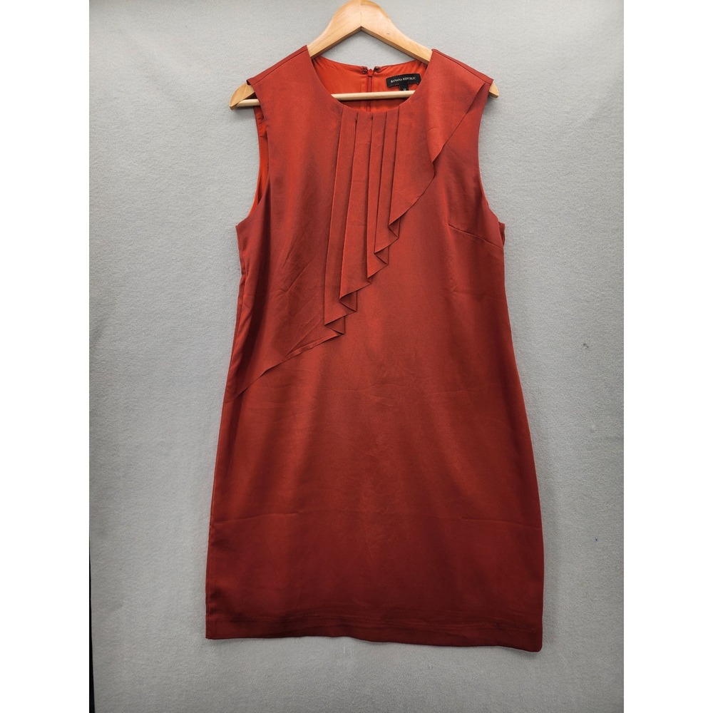 Banana Republic Rust Orange Ruffle Front Shift Dress Womens 12 Sleeveless Crepe